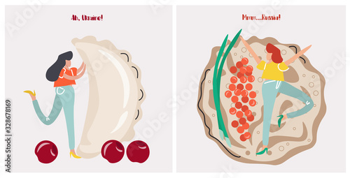 A set of cute illustrations about a gastronomic trip to Russia and Ukraine