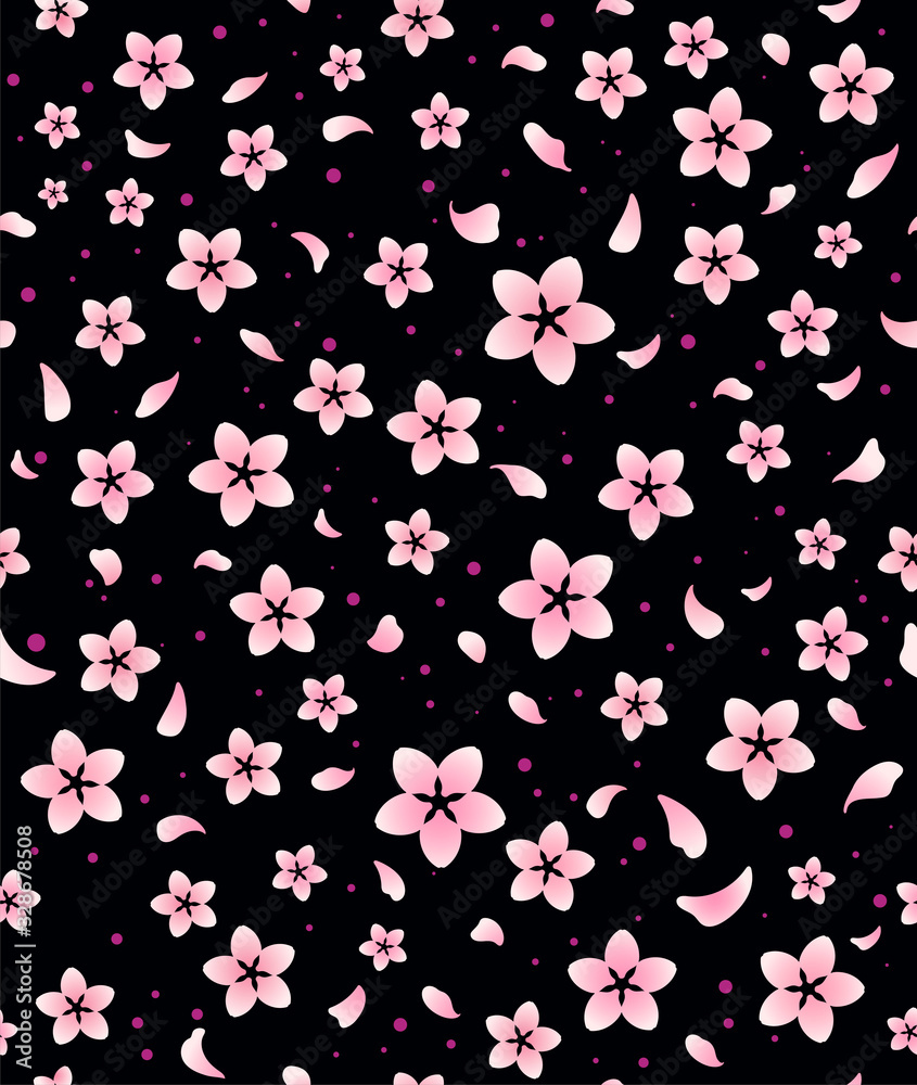 custom made wallpaper toronto digitalPink sakura flowers seamless vector pattern on a black background. Spring cherry blossom season in Japan.