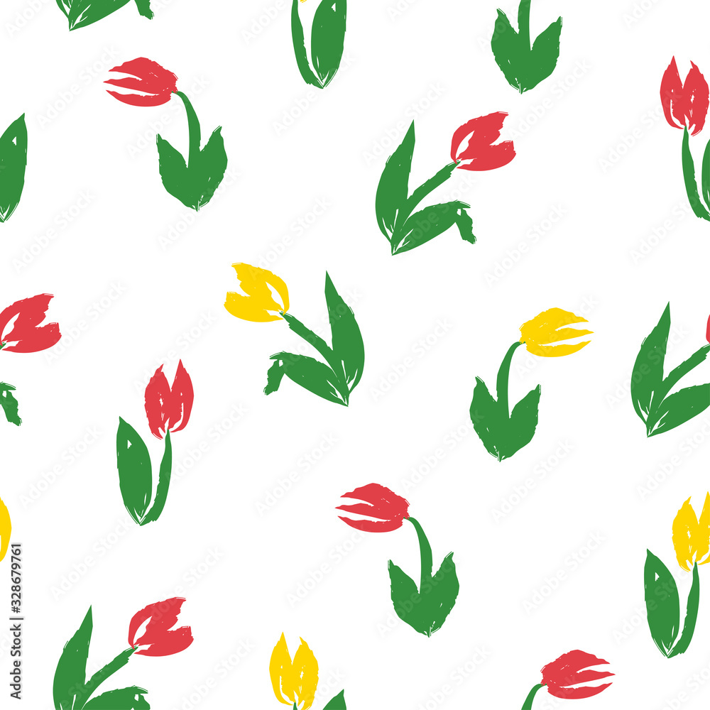 Seamless pattern with yellow and pink tulips. Vector graphics. Seamless pattern with yellow and pink tulips. Vector graphics.