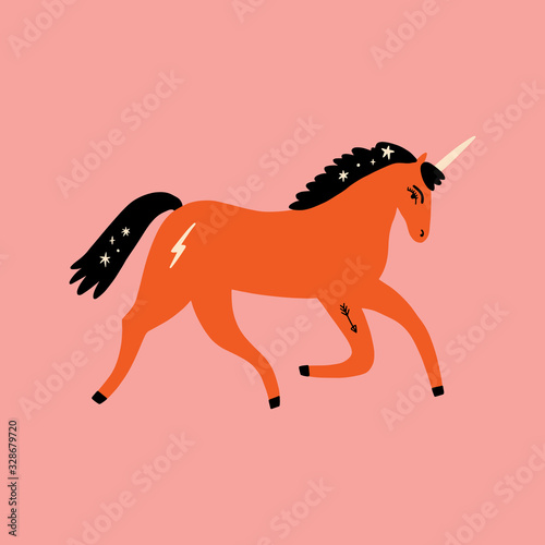 Pop art modern unicorn illustration in vector