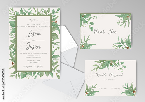 Greenery Floral Frame Wedding invitation card template © FederiqoEnd
