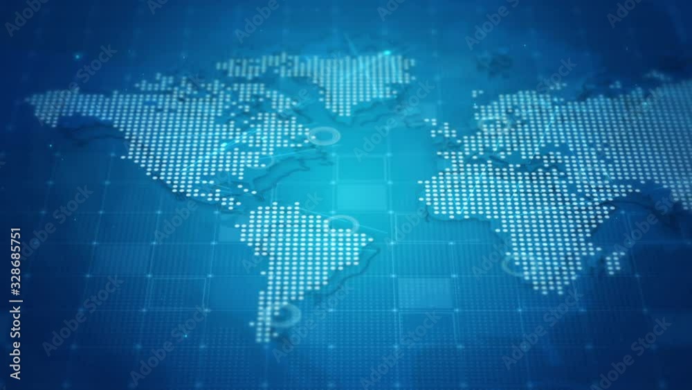Digital Cyber Map with dots on a blue background,Video background images for business launches,Introduction to business marketing technology presentation content Digital Cyber Map with dots on a blue background,Video background images for business launches,Introduction to business marketing technology presentation content