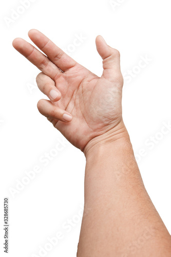 Male Asian hand gestures isolated over the white background. Grab with five fingers Action. sexual sign. Masturbation.