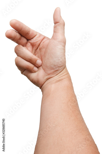Male Asian hand gestures isolated over the white background. Grab with five fingers Action. sexual sign. Masturbation.