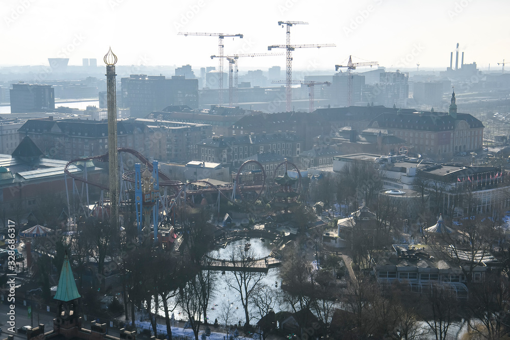 Aerial view of Copenhagen from the top of tower of Copenhagen City Hall. Copenhagen, Denmark. February 2020 Aerial view of Copenhagen from the top of tower of Copenhagen City Hall. Copenhagen, Denmark. February 2020