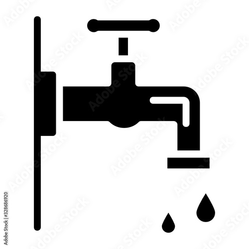 Tap Nall with Stopcock Design Vector Glyph Icon Concept, Faucet Water Drop Design on white background, photo