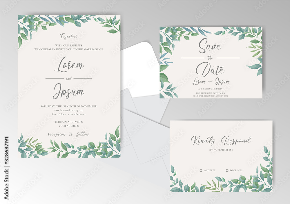 Greenery Floral Frame Wedding invitation card template