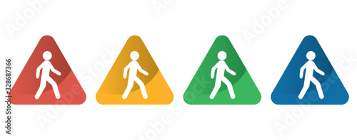 walking icon on a triangular internet button
