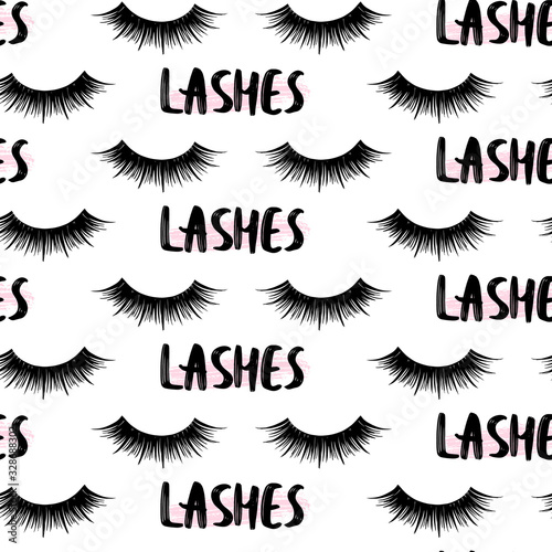 Vector seamless pattern with lashes. Closed eyes background. Repeat design for girls, woman, social media