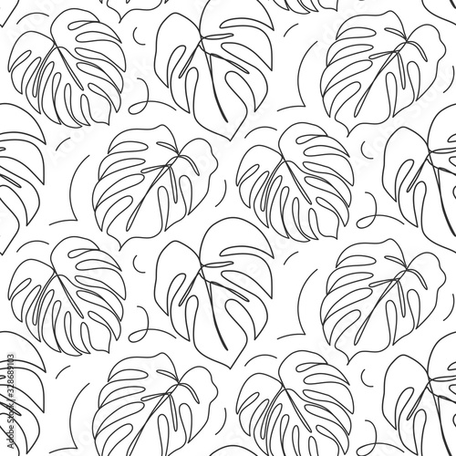Continuous line monstera leaf. Tropical leaves contour drawing