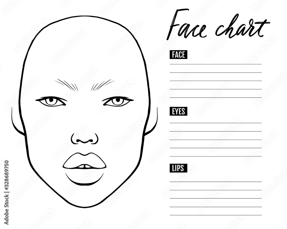 Face chart Blank. Makeup Artist Vector template. Stock Vector | Adobe Stock