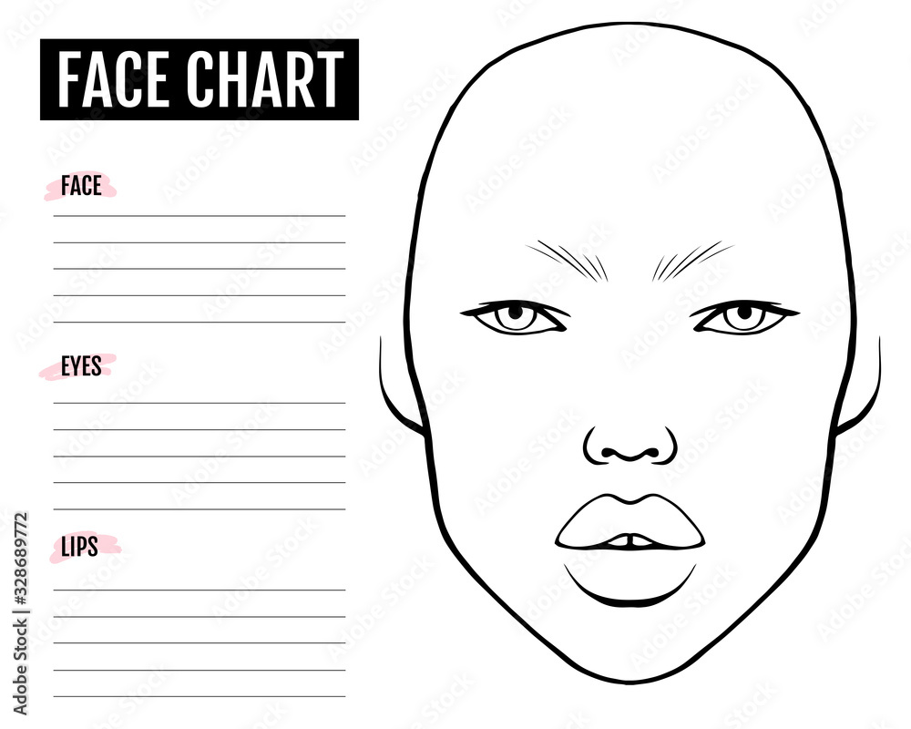 Face chart Blank. Makeup Artist Vector template. Face chart Blank. Makeup Artist Vector template.