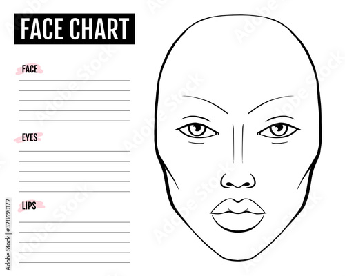 Face chart Blank. Makeup Artist Vector template. photo