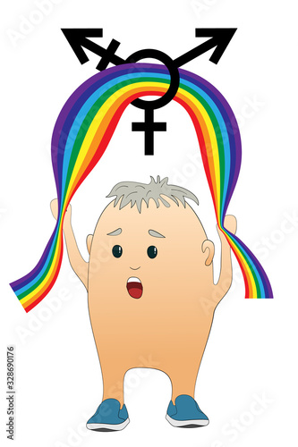 A gay activist is fighting for her rights. Symbol of homosexuality, lesbian, transgender. The concept of protecting the minority from arbitrariness and violence.