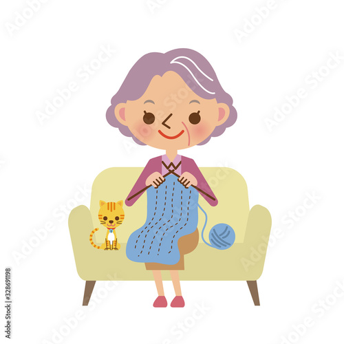 編み物をするおばあちゃん