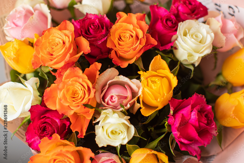Close-up beautiful roses. Spring, summer, flowers, color concept. Flower delivery Close-up beautiful roses. Spring, summer, flowers, color concept. Flower delivery