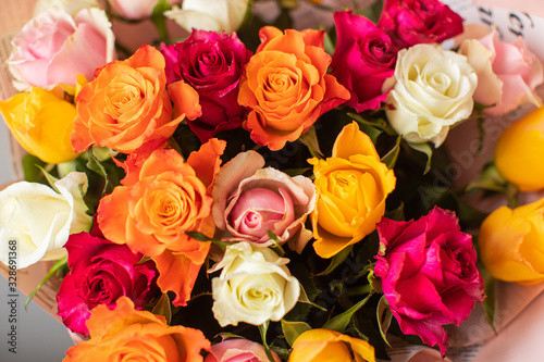 Close-up beautiful roses. Spring  summer  flowers  color concept. Flower delivery
