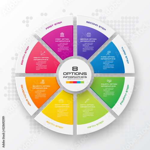 Circle infographic template with 8 options,Vector illustration.