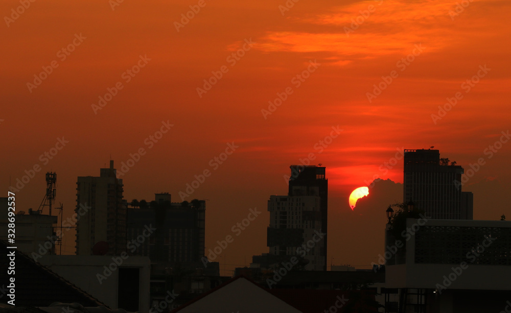 bangkok city skyline at sunset