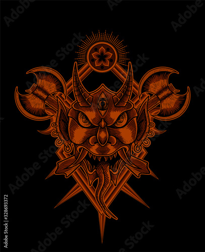 vector illustration Oni mask scary face Good for print on demand.
