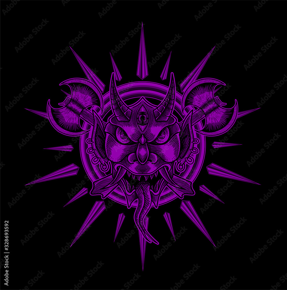 vector illustration Oni mask scary face Good for print on demand. vector illustration Oni mask scary face Good for print on demand.