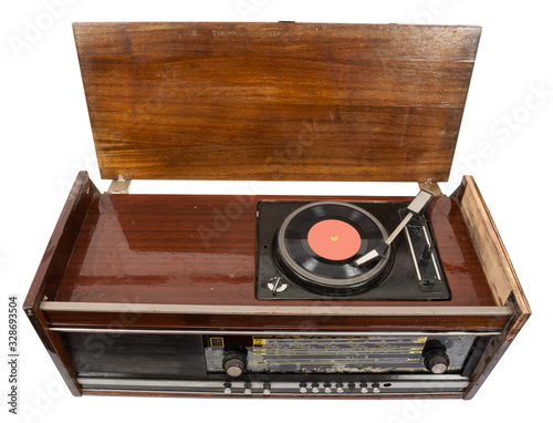 Vintage radio-gramophone on white