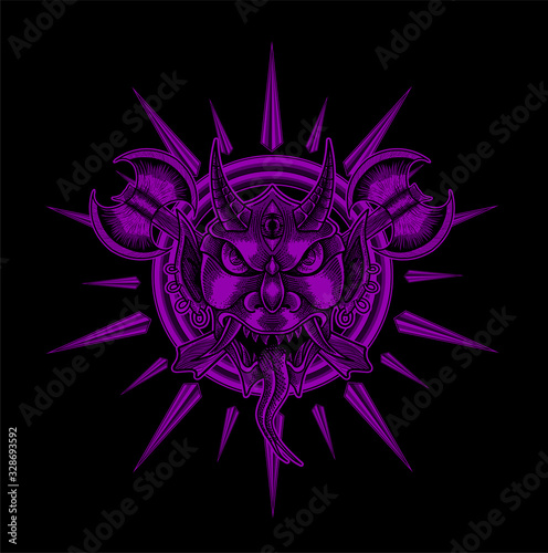 vector illustration Oni mask scary face Good for print on demand.