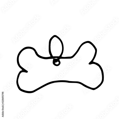 Label for dog in a shape of bone. Place for nape for puppy. Vector simple hand drawn illustration
