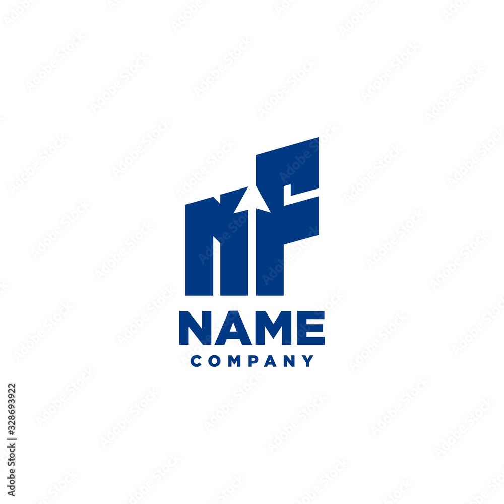 NF monogram logo with a negative space style arrow up design template