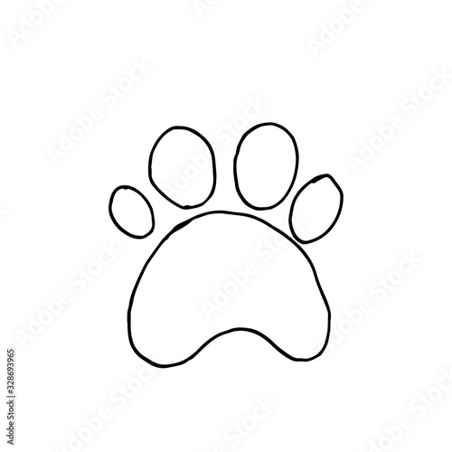 Animal paw footprint isolated on white background. Simple vector contour illustration in cartoon doodle style.