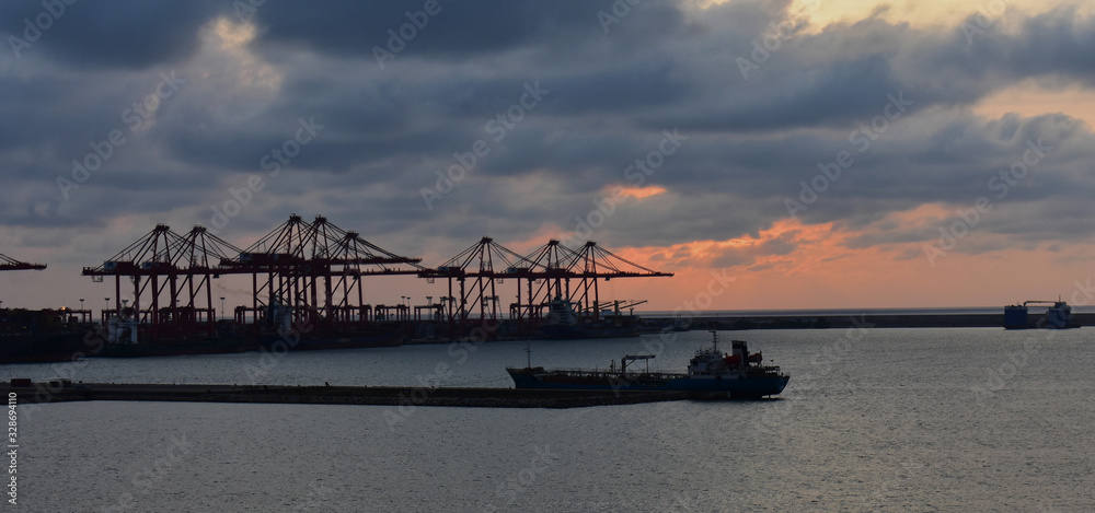 Sri Lanka, Colombo - December 31 2019 - The port of Colombo at sunset