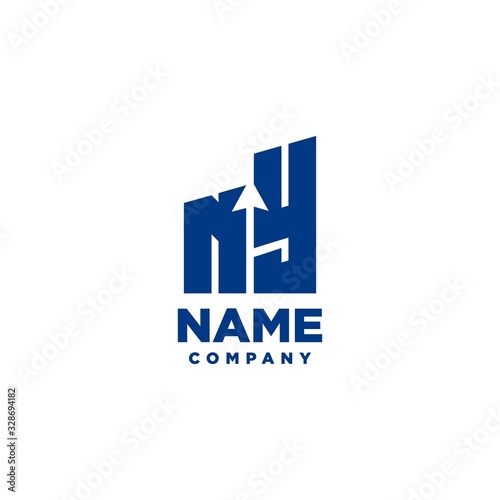 NY monogram logo with a negative space style arrow up design template