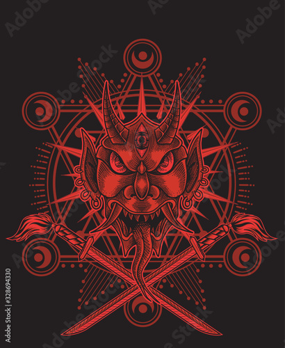 vector illustration Oni mask scary face Good for print on demand.