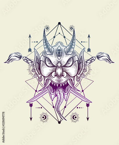 vector illustration Oni mask scary face Good for print on demand.
