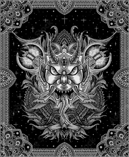 vector illustration Oni mask scary face Good for print on demand.