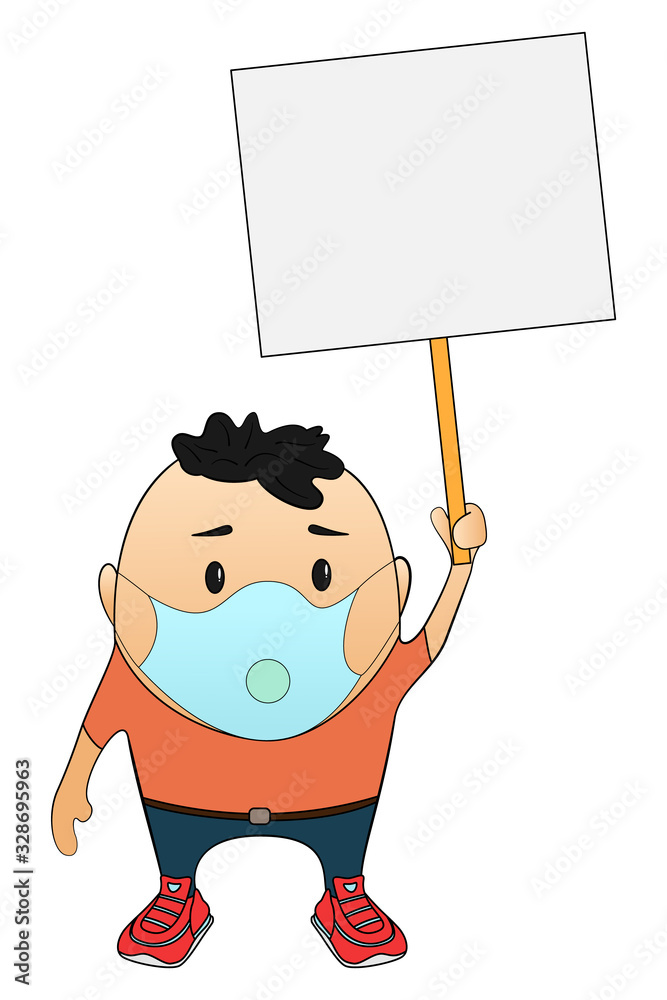 A man in a protective medical mask protests. Activist at a rally in the style of a cartoon. Protecting health during an epidemic at public events. The struggle for democracy. A man in a protective medical mask protests. Activist at a rally in the style of a cartoon. Protecting health during an epidemic at public events. The struggle for democracy.