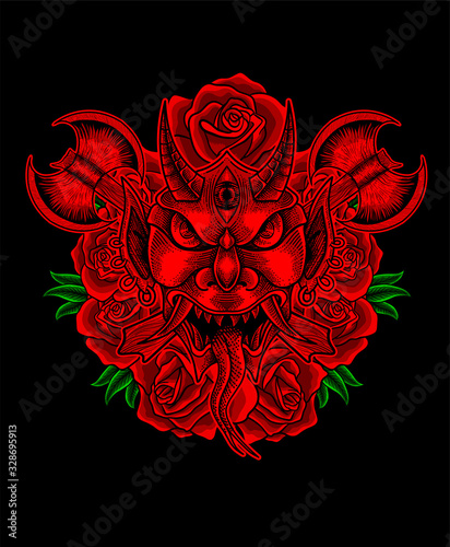 vector illustration Oni mask scary face Good for print on demand.