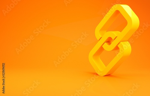 Yellow Chain link icon isolated on orange background. Link single. Minimalism concept. 3d illustration 3D render photo