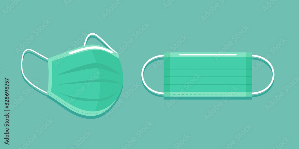 set of breathing protective medical respiratory surgical masks, dust protection respirator, air pollution, disease, virus prevention, flu and fever protection, vector flat illustration set of breathing protective medical respiratory surgical masks, dust protection respirator, air pollution, disease, virus prevention, flu and fever protection, vector flat illustration