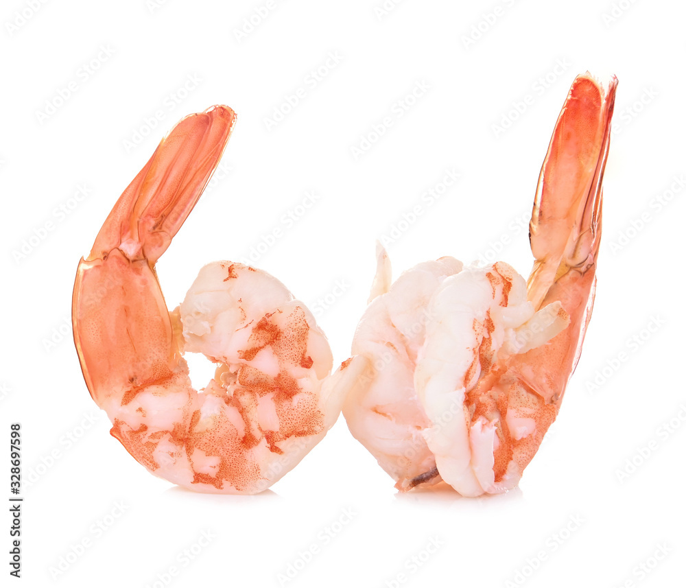 Shrimps on a white background. Seafood