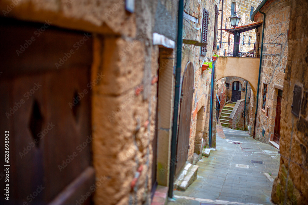 Street panorama in the old medieval city of Italy. European sights Street panorama in the old medieval city of Italy. European sights