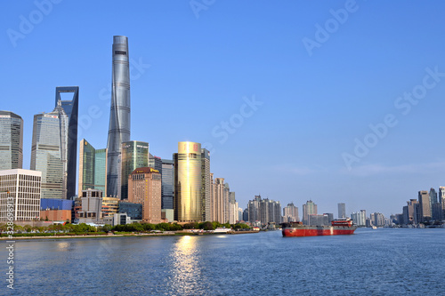 Landmark complex of Huangpu River City skyline on the Bund of Shanghai