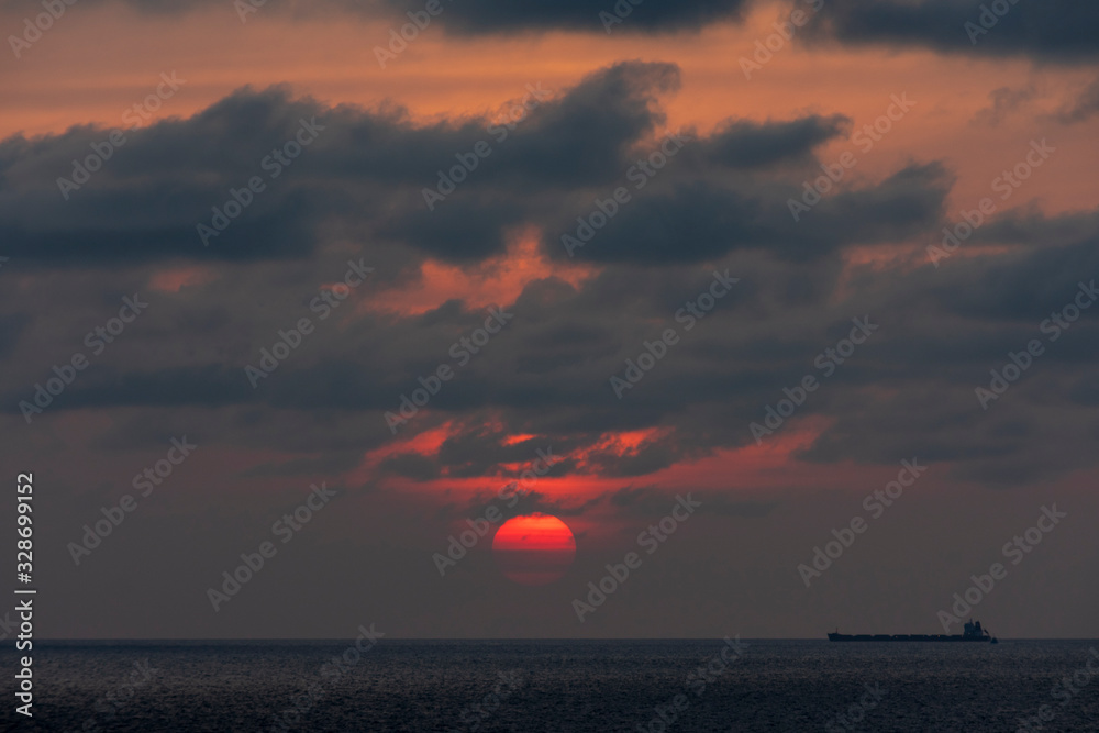Sri Lanka, Colombo - December 31 2019 - The sun at dusk