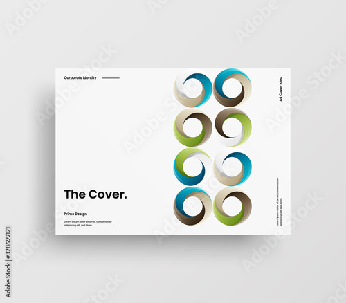 Creative business presentation vector A4 horizontal orientation front page mock up. Modern corporate report cover abstract geometric illustration design layout. Company identity brochure template.