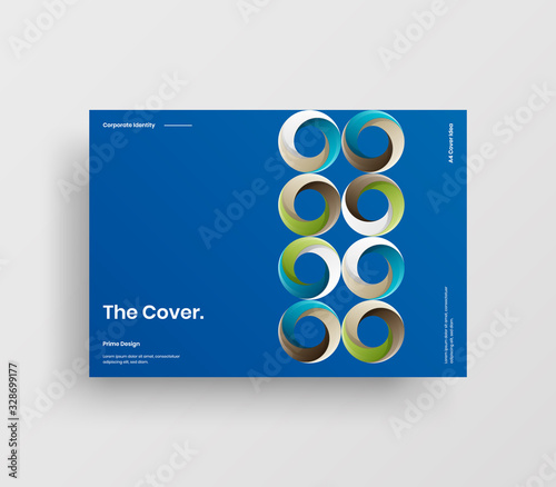 Creative business presentation vector A4 horizontal orientation front page mock up. Modern corporate report cover abstract geometric illustration design layout. Company identity brochure template.