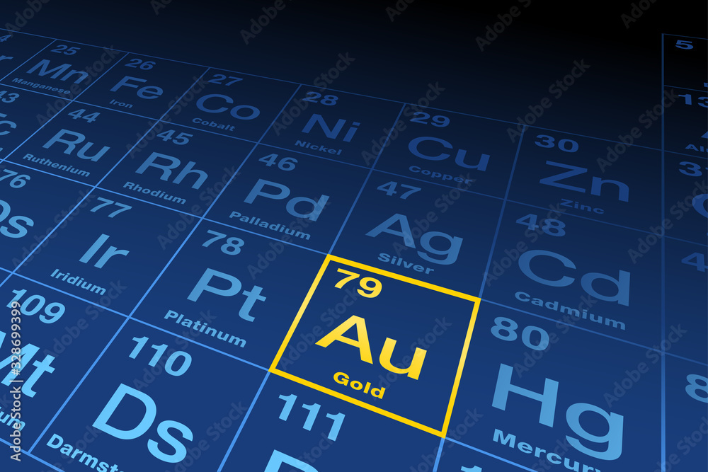 Element gold on the periodic table of elements. Chemical element with ...