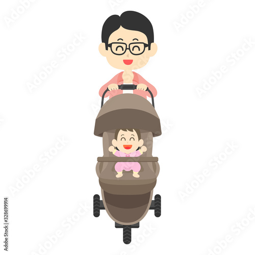 ベビーカーを押すお父さん