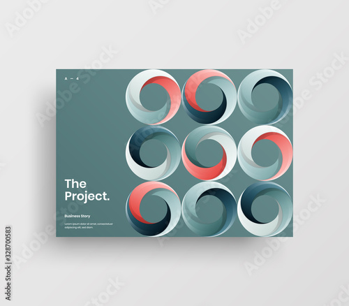 Creative business presentation vector A4 horizontal orientation front page mock up. Modern corporate report cover abstract geometric illustration design layout. Company identity brochure template.