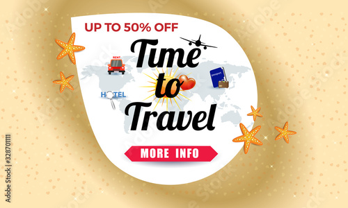 Time to travel vector poster, travelling and tourism banner. Vector illustrasion.