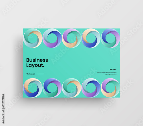 Creative business presentation vector A4 horizontal orientation front page mock up. Modern corporate report cover abstract geometric illustration design layout. Company identity brochure template.